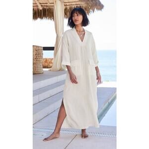 Soft Surroundings Kavala Ivory Linen Maxi Dress Size L